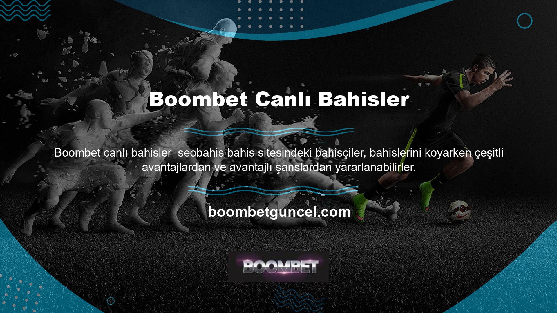 Boombet bahis sitesi, üyelerine mobil cihazlardan ve bilgisayarlardan bahis yapma imkânı sunmaktadır Boombet kullanıcıları, gerçek zamanlı bahis oynayarak potansiyel olarak önemli miktarlarda kazanabilirler